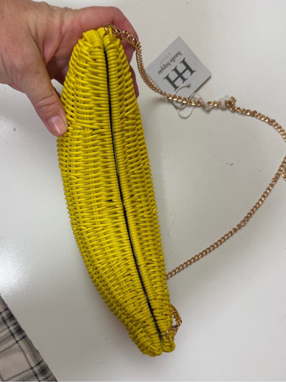 Haute Hippie Style Yellow Wicker Banana Gold Chain Crossbody Bag NWT - Picture 10 of 13